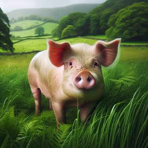 Pig in Lush Green Field