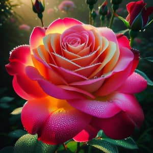 Vibrant Crimson and Pink Rose with Dew Drops - Enchanting Beauty