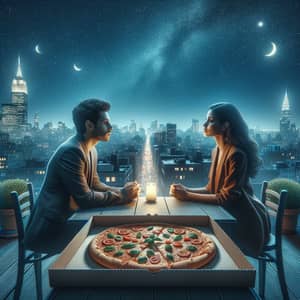 Late Night Rooftop Conversations with Pizza | City View Romance