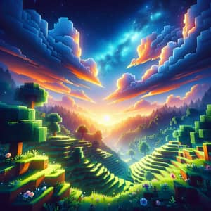 Enchanting Minecraft Landscape: Sunset & Shader Pack