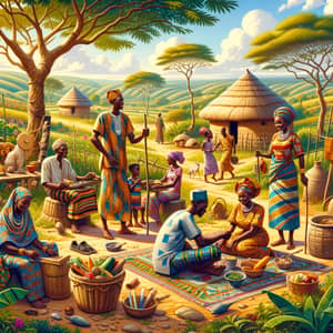 Serene Rural African Life: Families Engaging in Community Activities