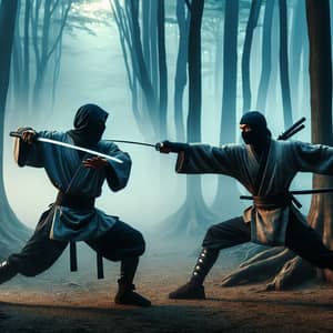 Epic Ninja Battle in Ancient Forest at Dusk