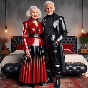 Elderly South Asian Grandmother & Husband Leather Style in Luxurious Bedroom