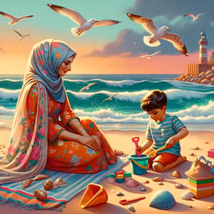 Beach Day with Middle-Eastern Mother and Son: Quality Family Time