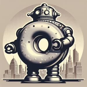 Steel Giant Robot Character with Doughnut Body