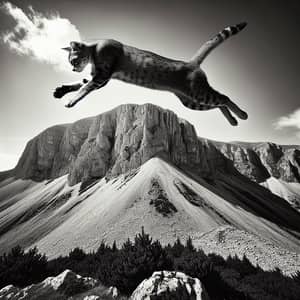 Cat Leaping Over Mountain: Agile Feline in the Wild