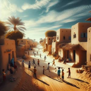 Rustic Egyptian Village Street Scene with Diverse Activities