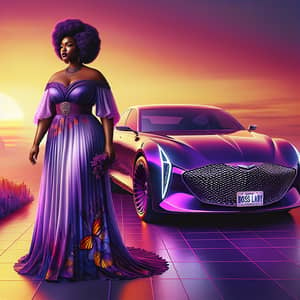Plus-Size African Lady in Purple Dress | Miss Boss Lady Sunset Scene