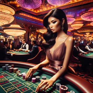 Luxury Casino Gambling with Beautiful Young Girl