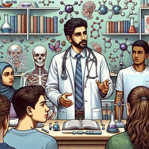 Inclusive Medical Lecture with Middle Eastern Doctor and Diverse Students