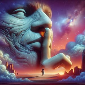 Surreal Ambient Scene with Giant Finger and Stoney Face