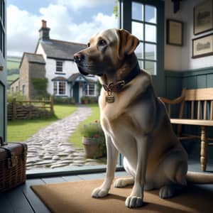 Loyal Friend: Labrador Dog Waiting at Countryside Cottage