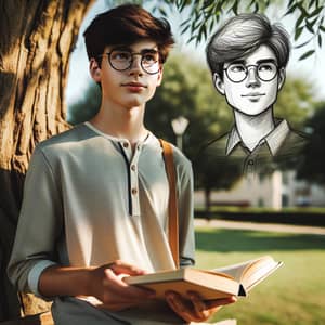 Modern Teenage Intellectual with Book Under Tree | Website Name