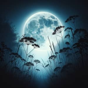 Tranquil Night with Full Moon and Wild Bushes
