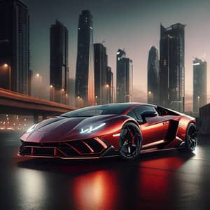 Luxury Red Lamborghini Sports Car | Urban Street Skyscraper Scene