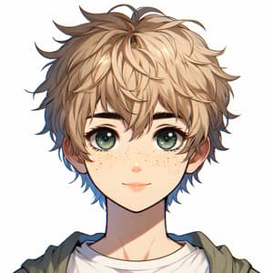 Anime-style Illustration of 14-Year Old Boy with Fluffy Dirty Blonde Hair
