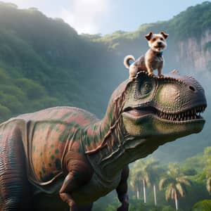 Jovial Dog and Colossal Dinosaur: Heartwarming Companionship in Jungle
