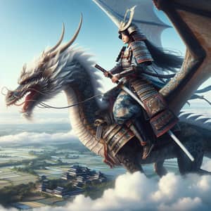 South Asian Female Samurai Riding Dragon | Noble Aura & Majestic Creature