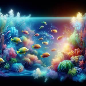 Whimsical Underwater Scene with Vibrant Coral Reefs and Colorful Fish
