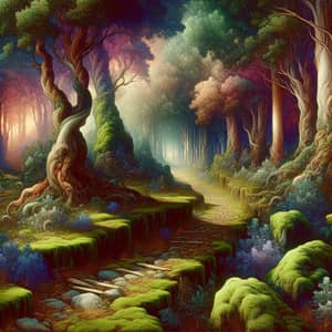 Enchanted Forest Scene - Fantasy Pathway and Moss-rich Rocks