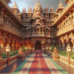Ornately Decorated Hindu Palace with Long Walkway