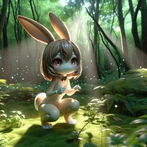 Tranquil Bunny Girl in Hazel Fur Amid Verdant Forest