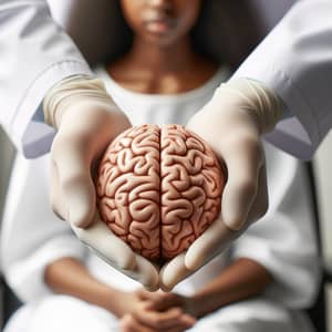 Careful Male Hands Holding Female Brain | Medical Precision