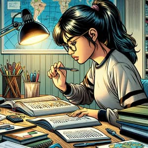South Asian Girl Studying: Concentration and Learning Scene