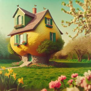 Lemon-Shaped House on Vibrant Spring Lawn | Kodak Portra