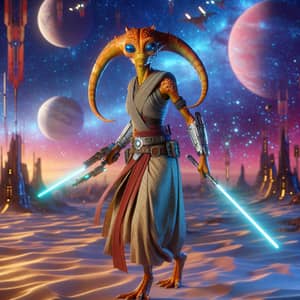 Galactic Warrior Female Alien with Laser Swords in Fantasy Space Setting