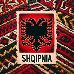 Albanian Flag Symbol on Traditional Rug | SHQIPNIA Text