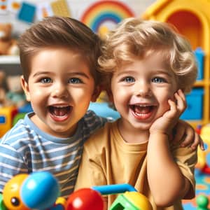 Twin 2-Year-Old Boys Playful and Loving | Diverse Hispanic and Caucasian Kids