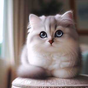 Adorable Cat Sitting Comfortably | Whites, Grays, Playful Blue Eyes