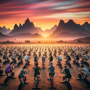 Outdoor Cycling Event at Sunrise in Majestic Mountains