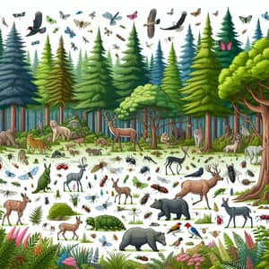 Vibrant Forest Wildlife and Nature Scene | Woods Animals and Birds