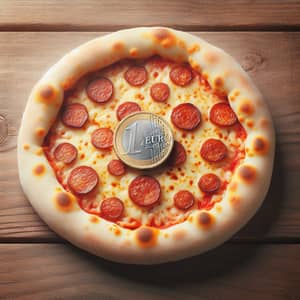 Delicious One Euro Pizza on Rustic Wooden Table | Euro Coin Size Comparison