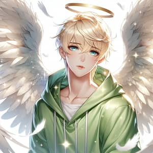 Angelic Male Character with Blonde Hair and White Wings