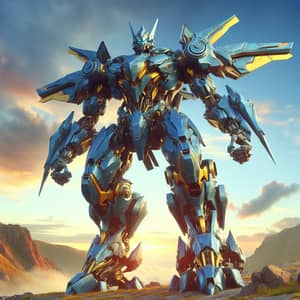 Giant Mech Robot in Shimmering Blue Armor | Heroic Pose