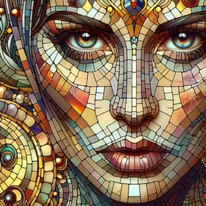 Woman's Face Mosaic Tiles Digital Painting | Art Nouveau Style