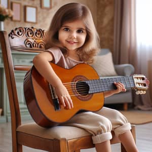 Small Girl Playing Guitar in a Cozy Room