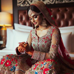 South Asian Bride in Vibrant Red and Gold Wedding Attire
