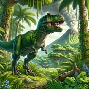 Detailed T-Rex Dinosaur Roaming in Lush Prehistoric Jungle