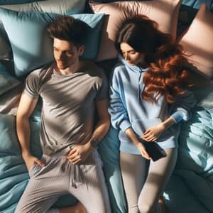 Cozy Afternoon Scene: Young Couple Enjoying Relaxing Time on Bed