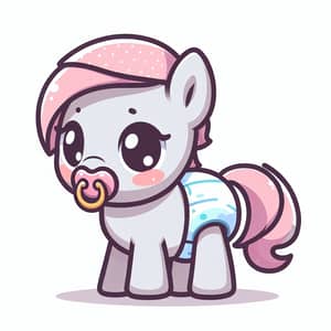 Cute Cartoon Pony in Diaper with Pacifier and Hat