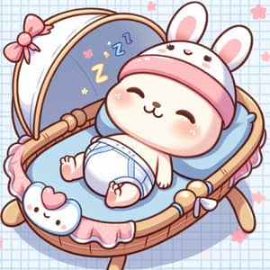 Cute One-Month-Old Baby Rabbit Sleeping in Cradle