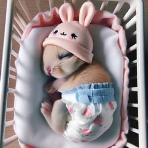 Adorable Newborn Baby Rabbit in Soft Diapers | Cute Bunny in Crib
