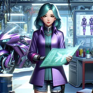 Teal-Haired Brilliant Scientist | Purple Outfit | Futuristic Inventions