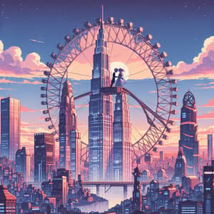 Romantic Futuristic Anime Landscape with Skyscraper & Ferris Wheel