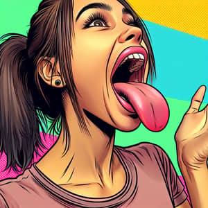 Playful Woman with Huge Tongue | Fun & Colorful Image