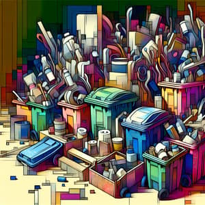 Abstract Art Style Illustration of Vibrant Waste Containers